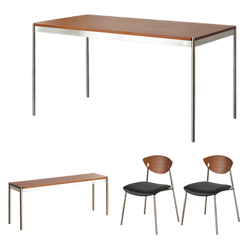 Stainless Steel and Solid Wood Dining Table Set