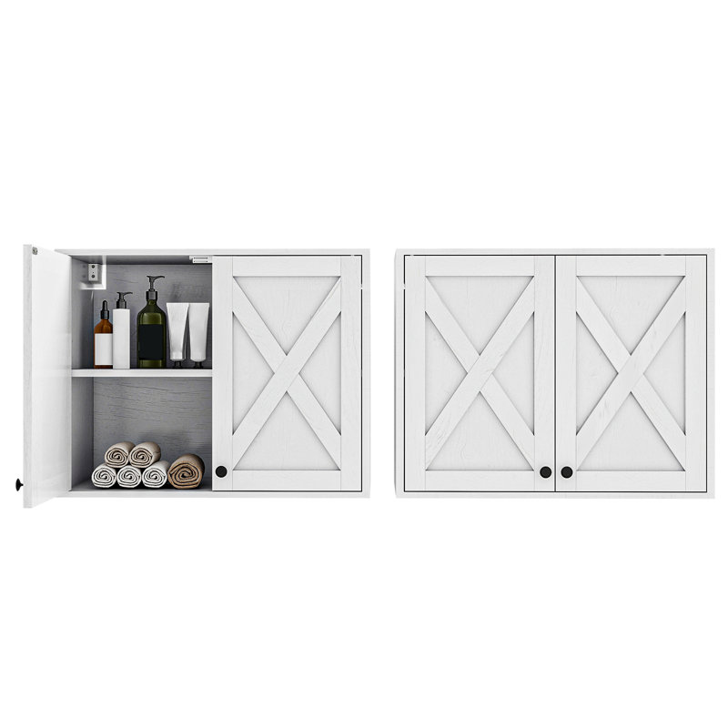 Armoire de rangement murale 19 po pour salle de bain avec tablettes (ensemble de 2), Blanc, 24"