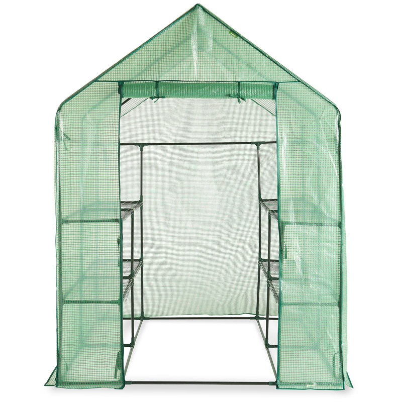 VonHaus Walk In Greenhouse w/ 8 Shelves and Weatherproof Re-enforced Plastic PVC Cover