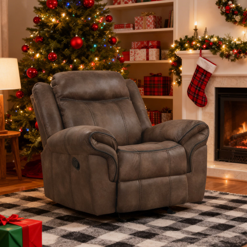 Fauteuil inclinable et oscillant manuel moderne en similicuir de 41,5 po de largeur avec mousse confortable et siège à ressorts ensachés