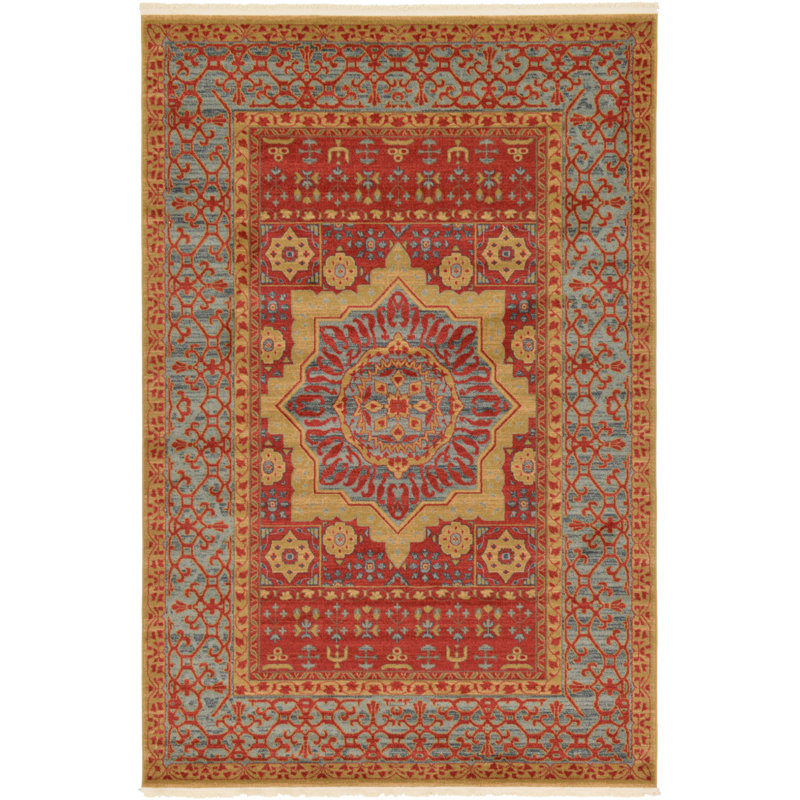 Tapis oriental rouge Ophelia, Rectangle 6 pi 1 po x 9 pi