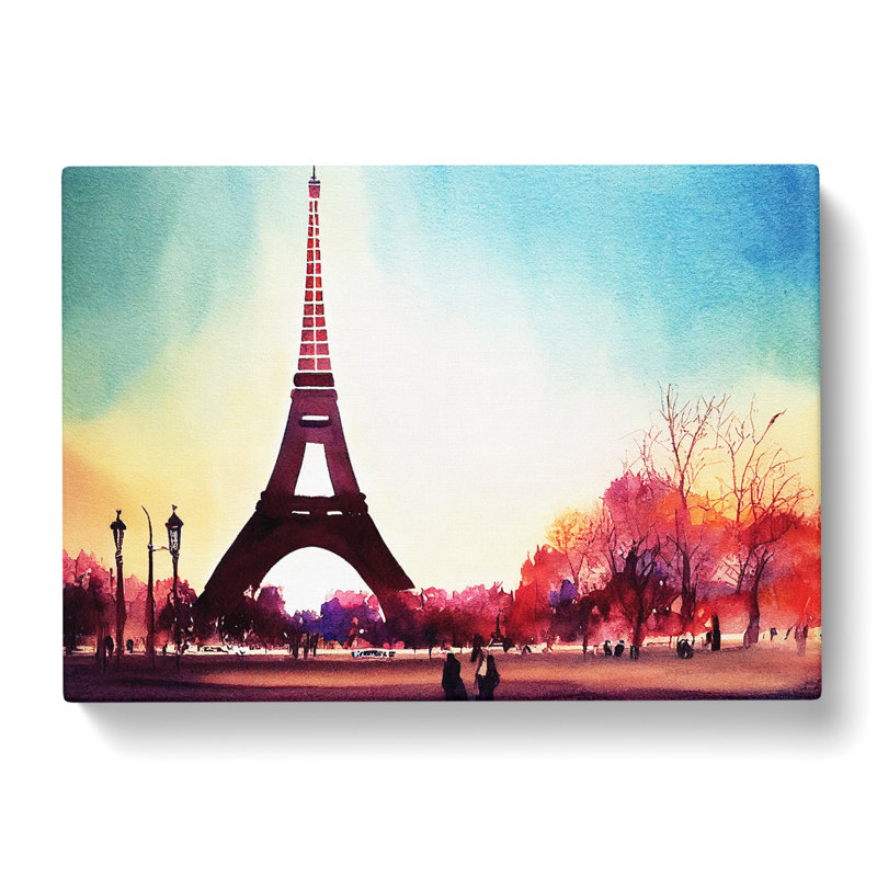 Eiffel Tower In Watercolour Vol.1 - Wrapped Canvas, 50cm H x 76cm W x 3cm D