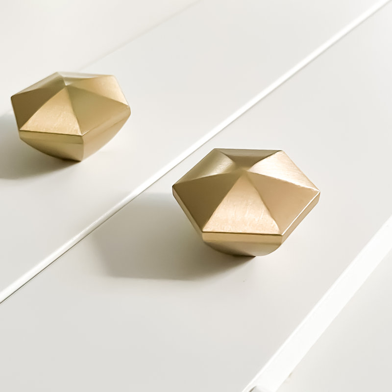 Faceted Hexagonal Solid Brass Cabinet Knob