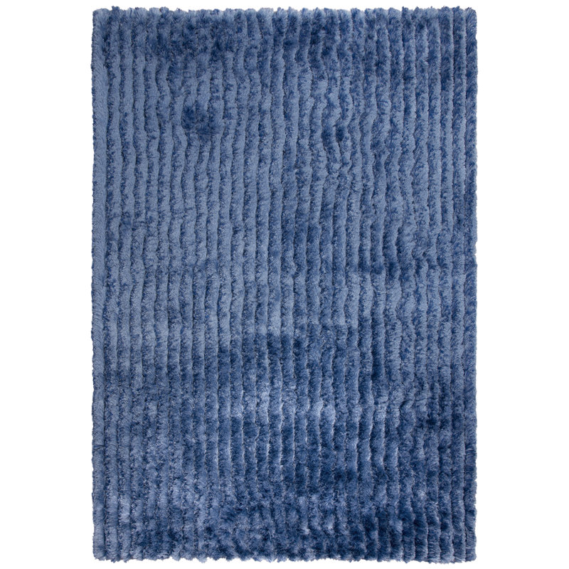 Tapis de zone bleu touffeté à la main poils longs Alcester, Rectangle 5 pi x 7 pi 6 po