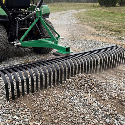 Râteau paysager 3 points de 1,8 m pour tracteur – Vert, 37 dents en acier, rotation à 360°, CAT 1/2