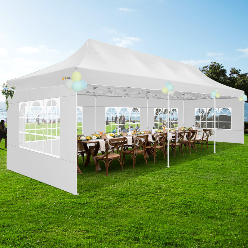 30 Ft. W x 10 Ft. D Metal Pop-Up Canopy Tent, White