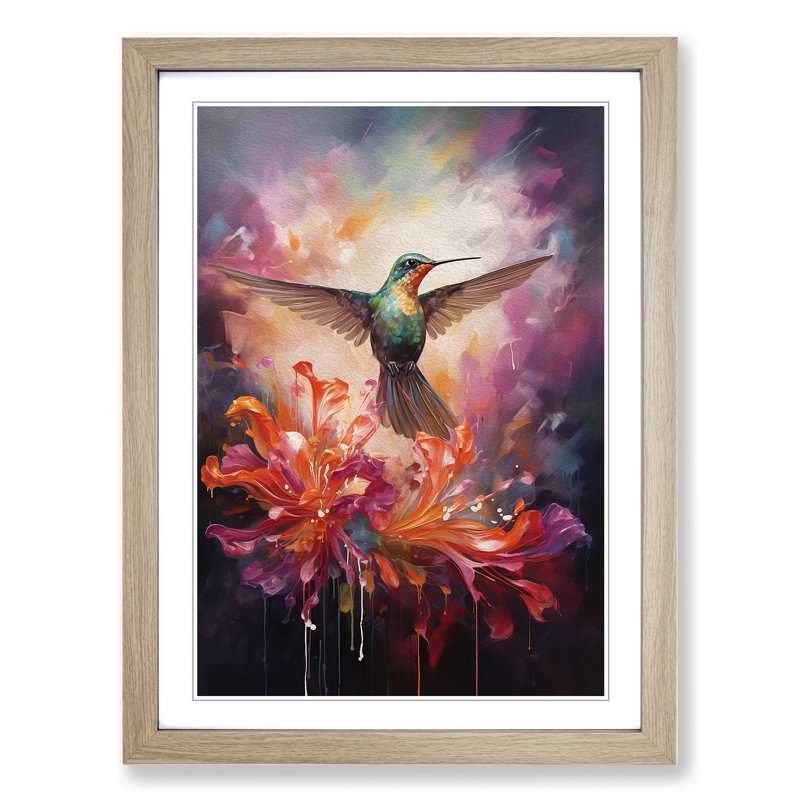 Hummingbird Contemporary No.2 - Framed Print, Oak Framed, 46cm H x 34cm W x 2cm D