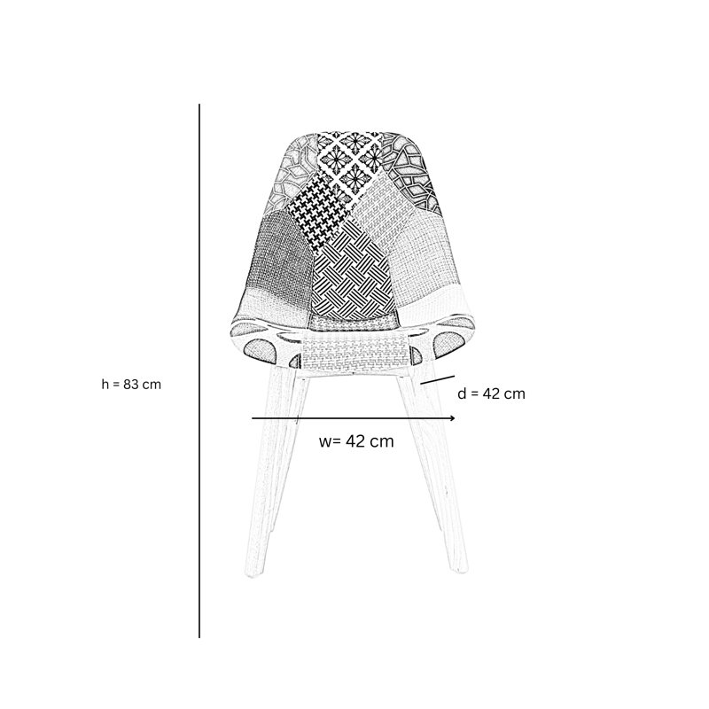 Single Shinn Fabric Upholstered Back Side Chair in Black/White | Solid Wooden Legs