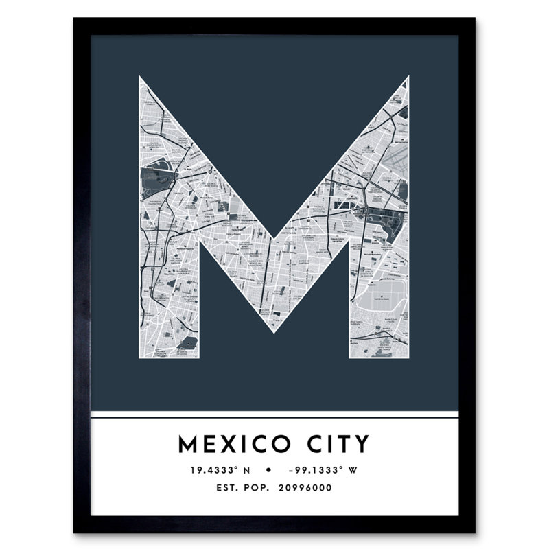 Mexico City City Map Mexico City Navy 1 Piece Single Picture Frame Wall Art