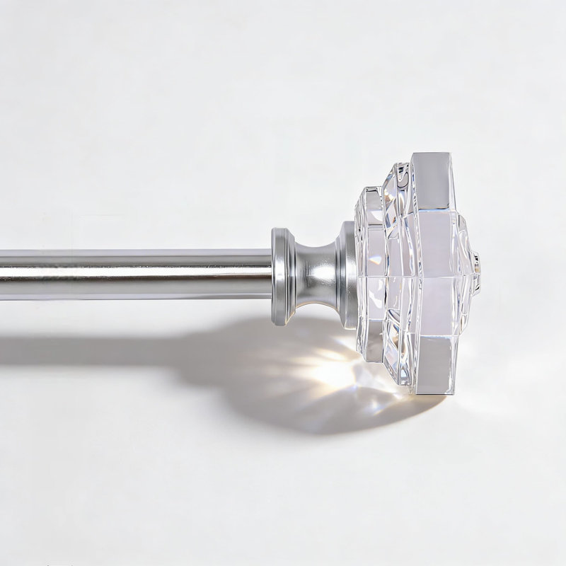 Tringle à rideaux simple avec embouts carrés en acrylique, tringle à draperie réglable de 3/4 po de diamètre de 48 à 84 po, comprend les supports de fixation et la quincaillerie
