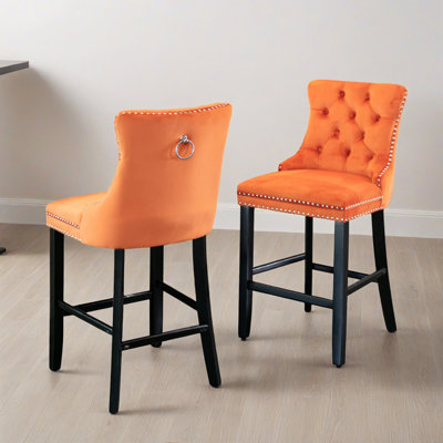 Tabourets de bar contemporains rembourrés en velours, tabourets de bar à hauteur de comptoir de style loisirs avec décoration capitonnée à boutons (ensemble de 2)