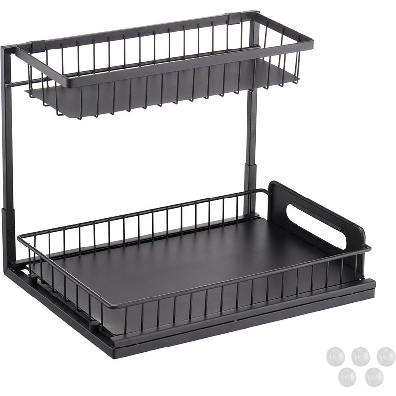 2-Tier Under Sink Pull-Out Cabinet Organizer, Wire Basket Slide-Out Storage For Kitchen Or Bathroom