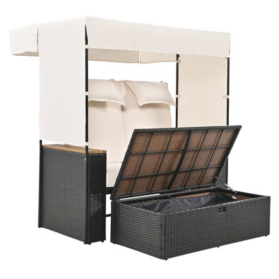 5 Outdoor Bed With Comfortable Foam Cushions And Steel Frame - Poolside Comfort Daybed Pillows Stain Cover Backyard Delight