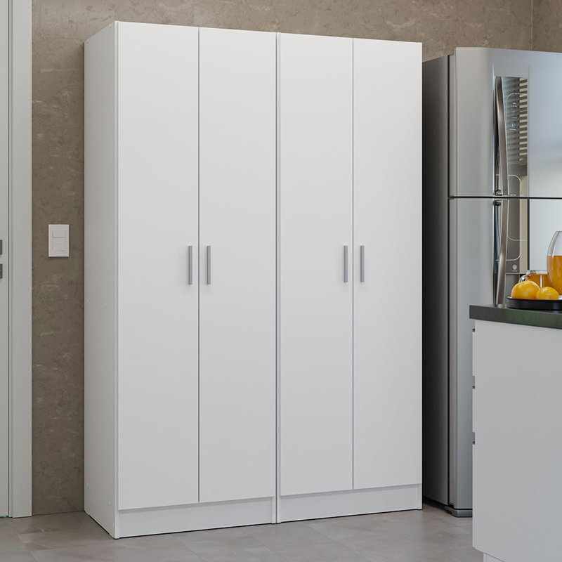 Madesa Kitchen Pantry Set Storage Cabinet 4 Doors 8 Utility Shelves 47"L Wooden Organization Unit for Kitchen 6 Adjustable Shelves Anti Tipping - White