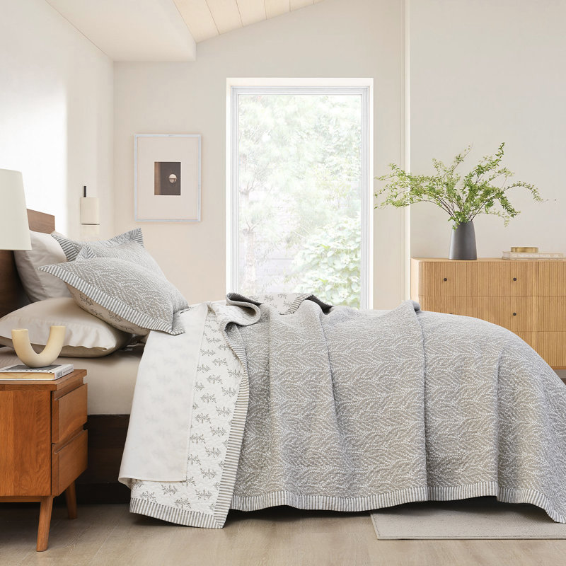 Ensembles de courtepointe 100% coton 98 po x 90 po Dduoxin - 1 courtepointe avec 2 taies décoratives, Gris
