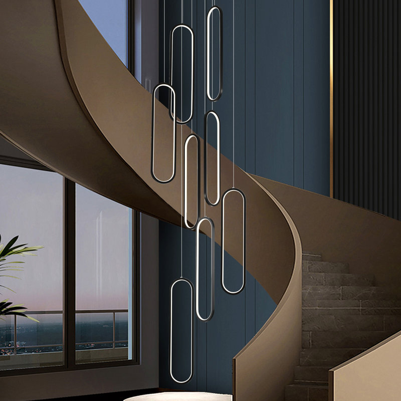  Keysha 8 - Light Unique Chandelier Large Long Cluster Pendant for Stairs Hallway with Remote Control