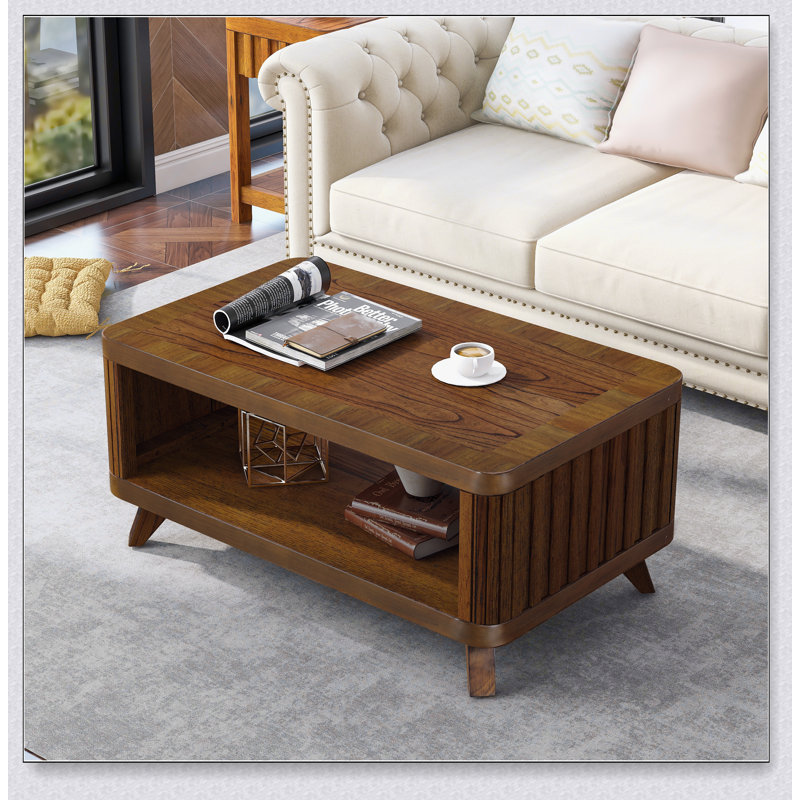 Table basse rectangulaire en bois de 41,5 po avec pieds en bois massif et tablette de rangement ouverte pour le salon