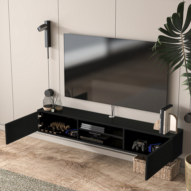 Bella Floating TV Stand Up to 80" TV's Modern Media, Black