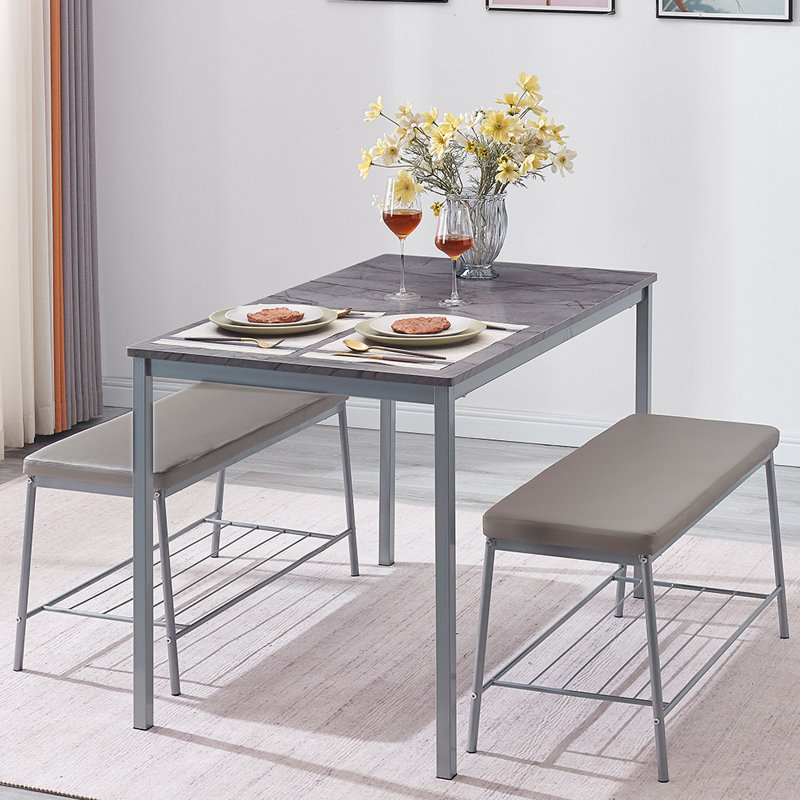 Fauste 4 - Person Four Leg Base Dining Set, gris, gris, gris
