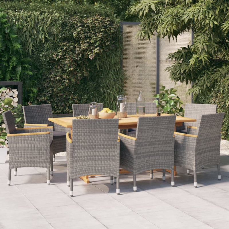 Branigans 8 - Person Patio Dining Set with Rectangular Table , Cushions Included, Black, 75cm H x 180cm W x 90cm D