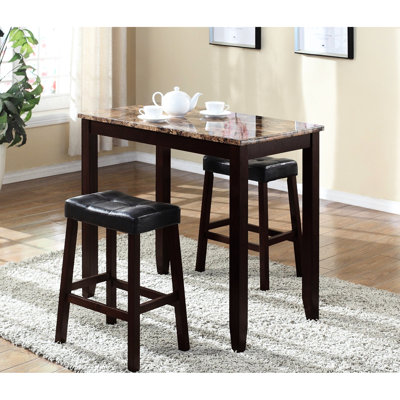 Counter Height Glossy Print Marble Table With Stools In Dark Colorway -colored 3 Breakfast