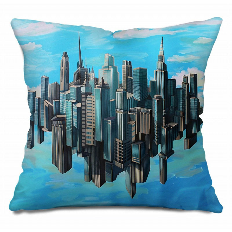 Coussin Trendy, H 14 po x l 14 po, Bleu/gris