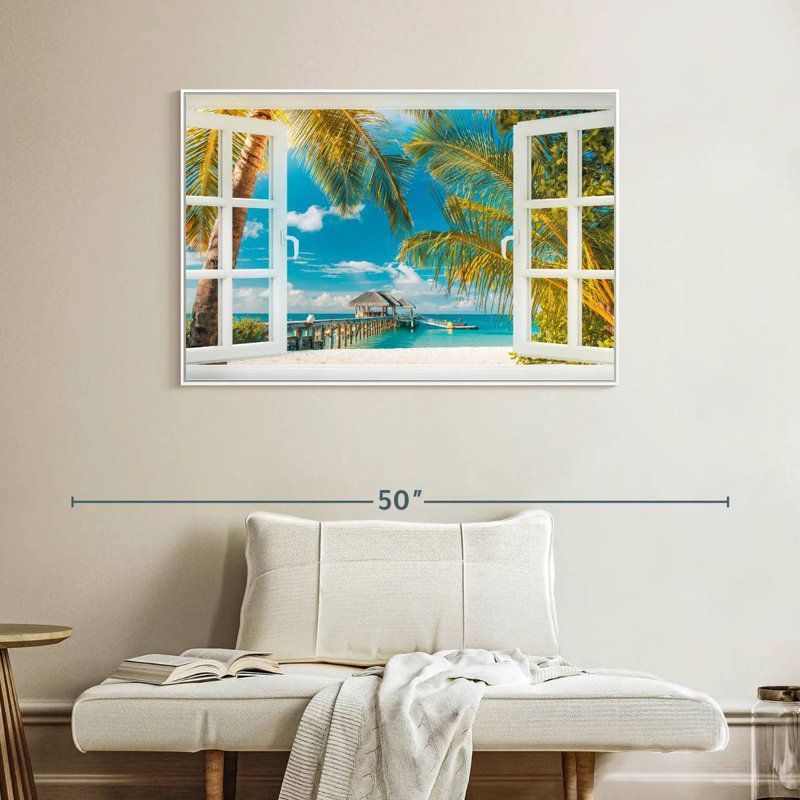Faux scène de fenêtre, Cadre flottant blanc, 40 po x 27 po