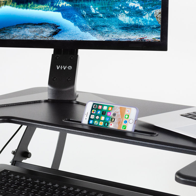 Vivo Light Wood 36" White Frame Standing Desk Converter