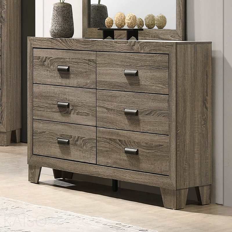 1pc Contemporary 6-Drawer Storage Dresser Metal Hardware Rustic Gray Rustic Finish Wooden Bedroom Furniture, Gray