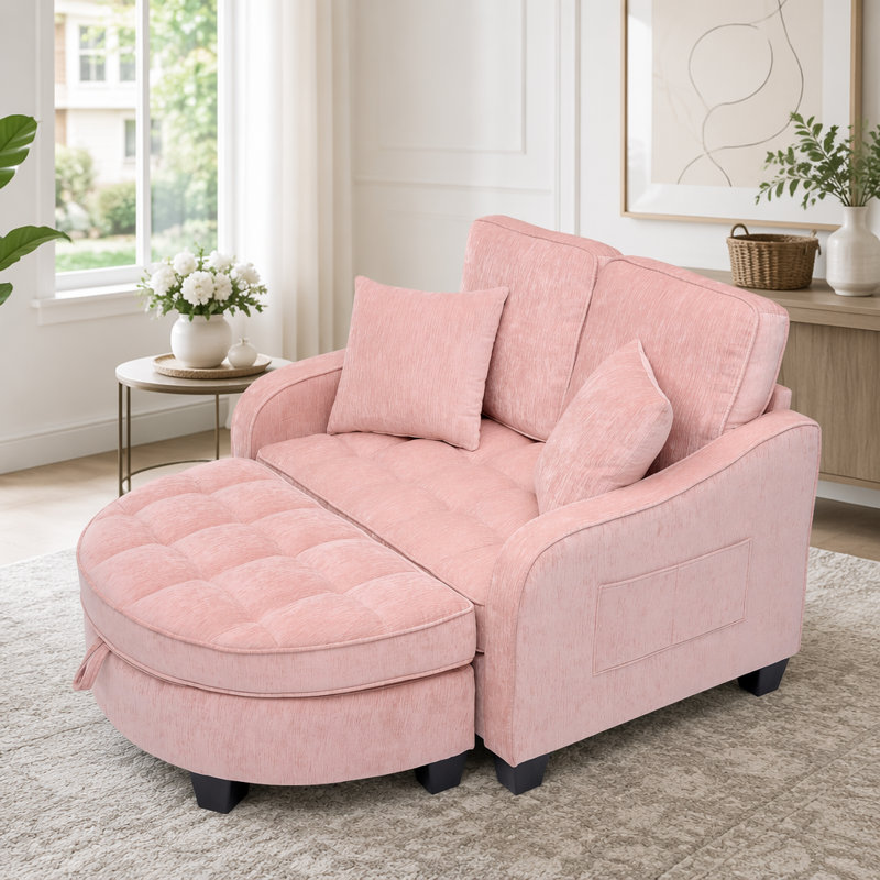 Canapé deux places avec 2 coussins, Rose