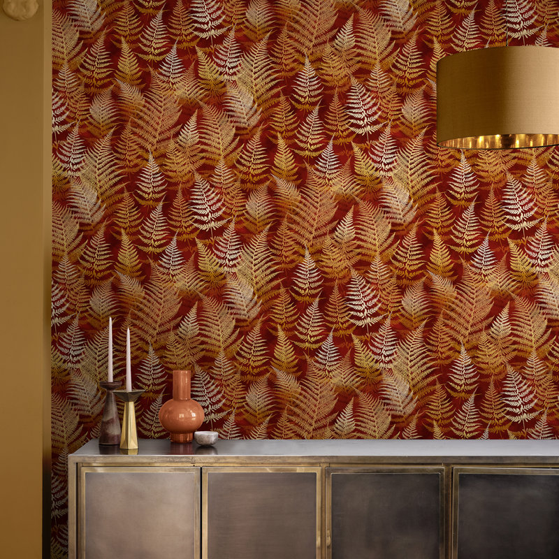 Floral Metallic Wallpaper Roll, Rust