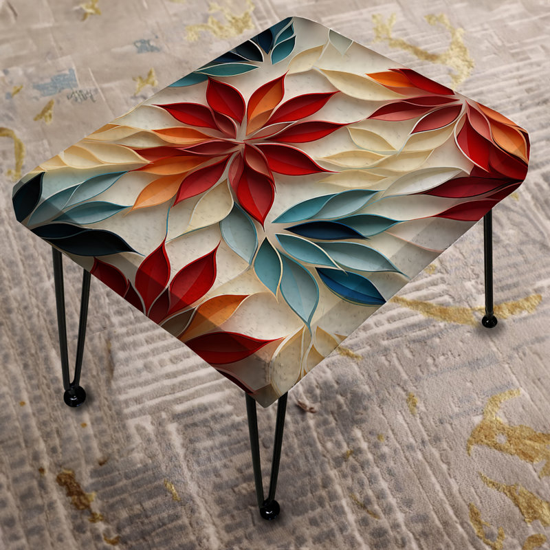 Mosaïque florale rouge et bleue zen - Repose-pieds rectangulaire botanique