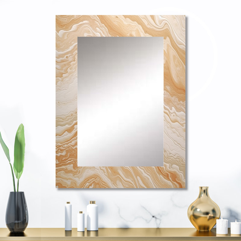 Cream Marbled Melody II - Abstract Unique Wall Mirror, Beige Mirror, Printed Metal Art, 32" x 24"
