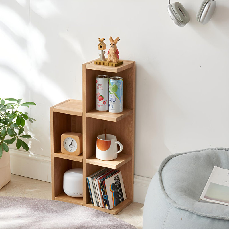 Solid Oak Wall Shelf With Multi-Cubby Design