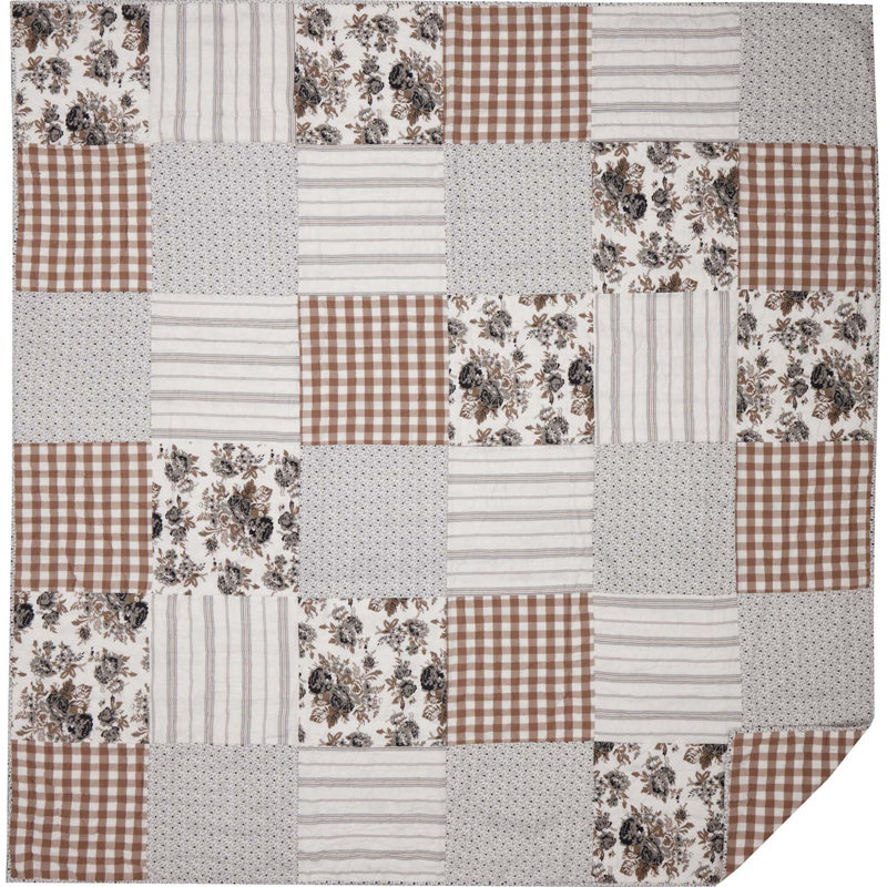 Annie Floral Standard Reversible Single Piece Quilt, Queen Quilt, Portabella