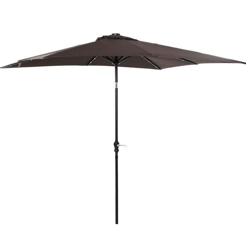 Parasol solaire 9 'x 7' avec lumières à DEL, inclinaison et manivelle, extérieur brun, pour patio, terrasse, jardin, piscine 7 ', cour idéale, piscine, plage