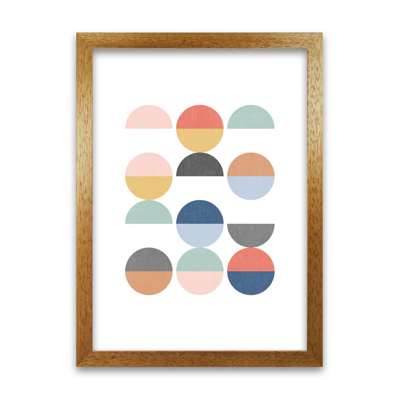 Simple Circles With Texture B - Print, Oak Frame, 42cm H x 30cm W x 3cm D