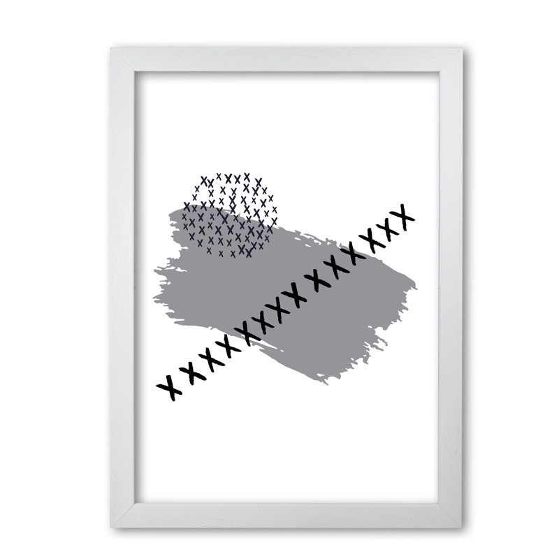 Grey X Paint Brush Abstract - Single Picture Frame Print, 42 cm H x 30 cm W x 5 cm D, White Grain Frame