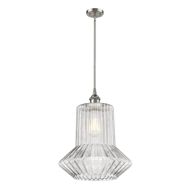 Luminaire suspendu géométrique à 1 lumière Perri, Nickel satiné brossé, Ampoule DEL 6 watts Vinage