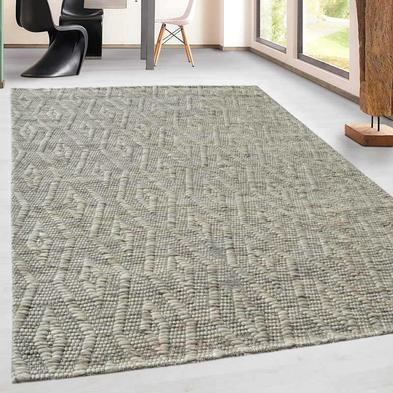 Tapis gris en laine et en nylon tissé à la main Allessa, Rectangle 9 pi x 12 pi