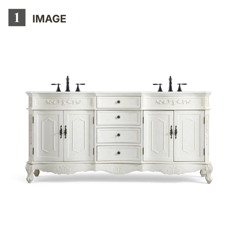 Ensemble de meuble-lavabo double 72 po Lunette, Blanc ivoire, Blanc antique