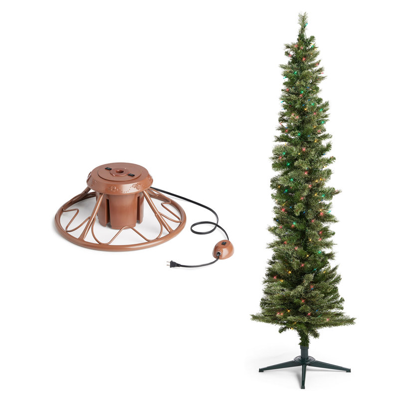 Larron The Holiday Aisle® Rotating Tree Stand Base w/Stanley 7' Skinny Pencil Christmas Tree