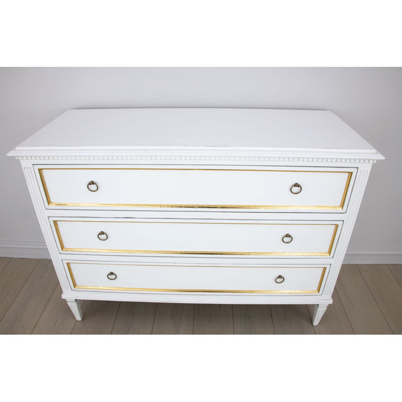 Lauren 3 - Drawer Solid Wood Dresser, White/Gold