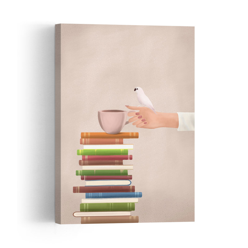 Livres Café Oiseau Coloré Minimaliste Contemporain Affiche Art Mural Oiseau, 48" H x 32" W