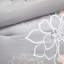 Édredon pour grand lit - coton gris / pêche, motif floral, 3 oreillers et jupe de lit-120945069-120945070