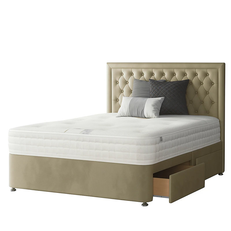 Urbank Divan Bed Base, Coffee, Double (4'6), 2 Foot-end Drawers