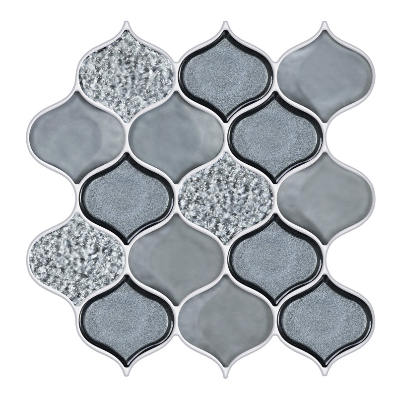 Carreau de mosaïque en verre 3 po x 3 po Arabesque, gris