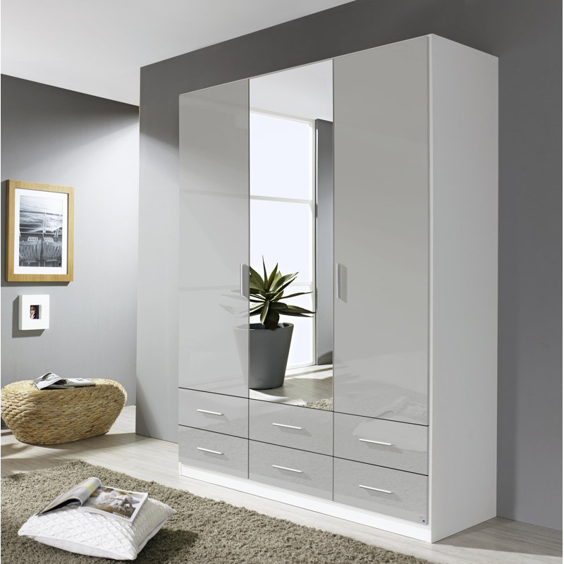 Stuttgart 3 Door Wardrobe, Alpine White/Silk Grey, 210cm H x 136cm W x 54cm D