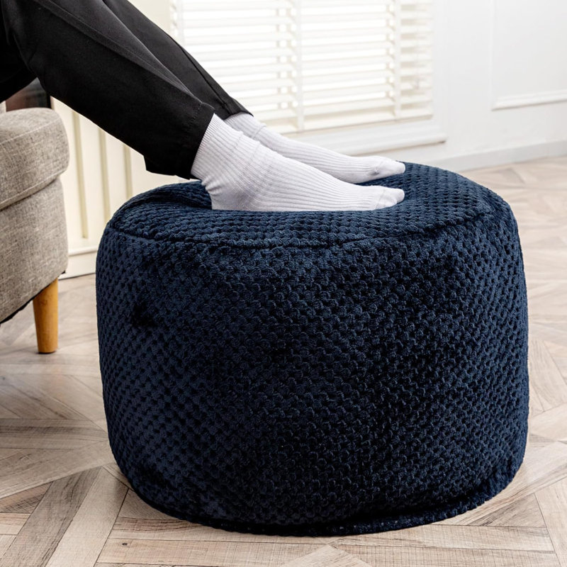 Round Boho Ottoman Foot Rest Navy Blue