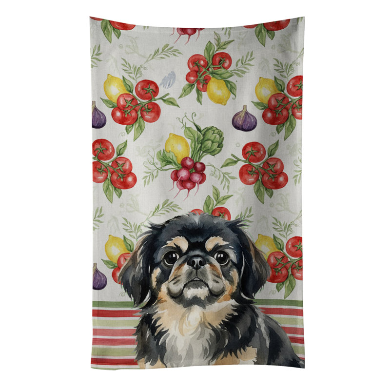 Torchon noir et brun clair à motif de légumes Pékinois, Black/Tan Pekingese